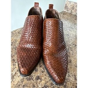 Enzo Angiolini Woven‎ Leather Ankle Boots Women's 8M Cognac Brown Pointed Toe